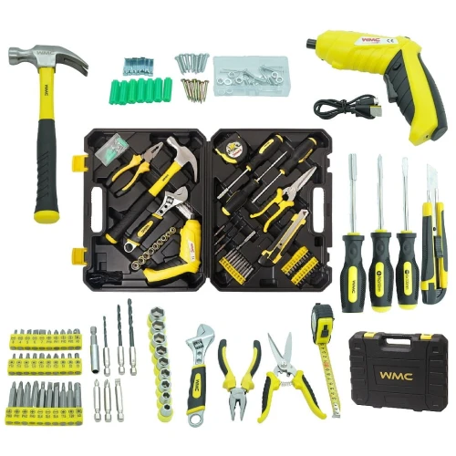 Coffret d'outils ménagers avec visseuse sans fil USB, forets et embouts 110 pièces - LUN FIX