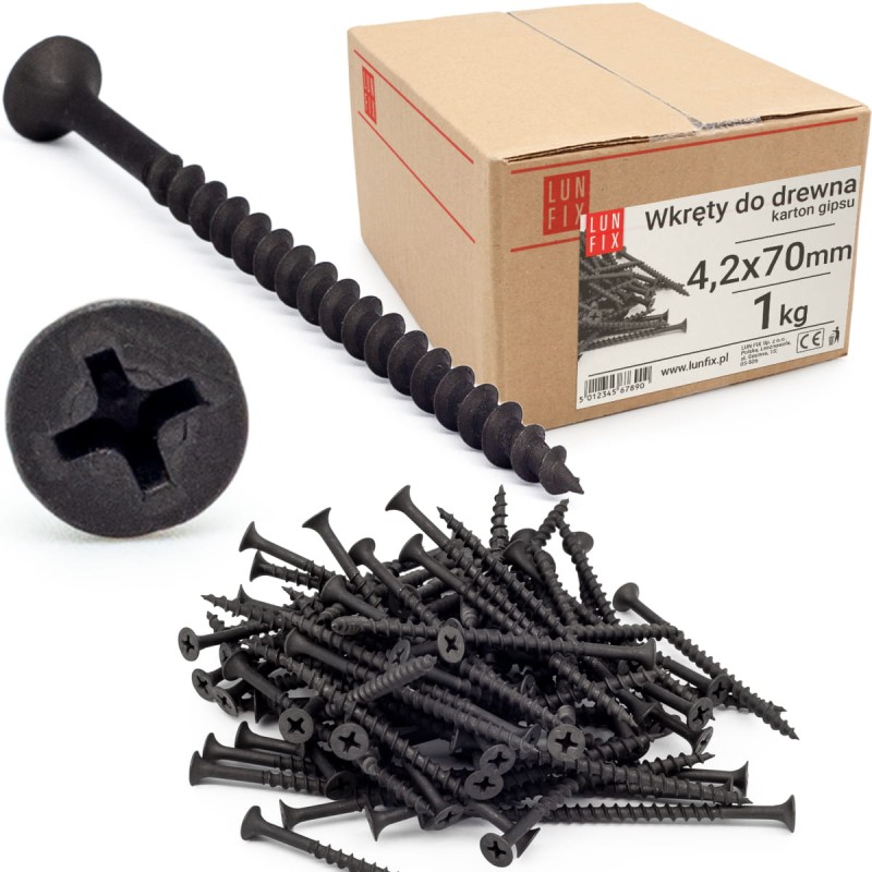 Wkręty do płyt gipsowych g-k 4,2x70 do drewna KGD 1kg
