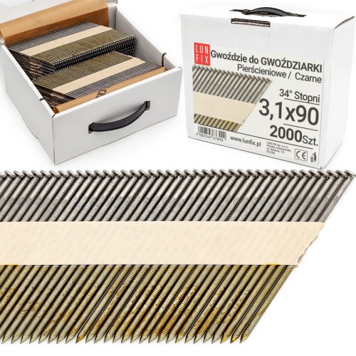 Clous en bande pour cloueur 3,1x90 90 mm galvanisés noir - LUN FIX