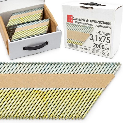 Clous en bande pour cloueur 3,1x75 75 mm galvanisés - LUN FIX