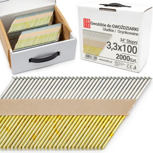 Clous en bande pour cloueur 3,3x100 100 mm galvanisés - LUN FIX