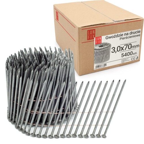 Clous en rouleau pour cloueur 3x70 70 mm annelés 5400 pièces - LUN FIX