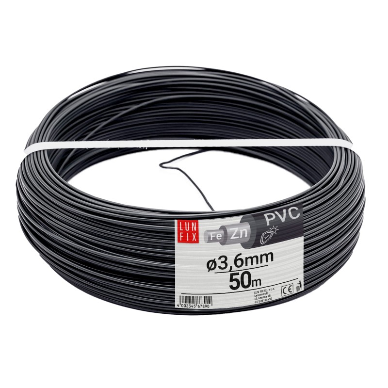 Drut naciągowy do siatki 3.6mm grafitowy ocynkowany powlekany PCV 50mb