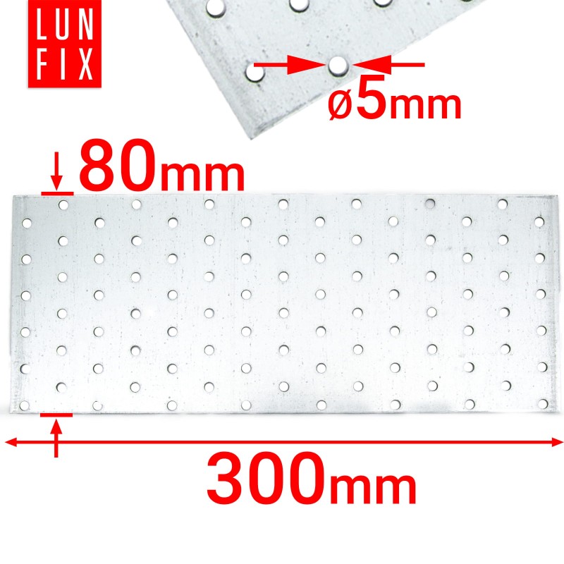 Płytka perforowana 300x80x2 PP20 łącznik ciesielski płaski 1szt.