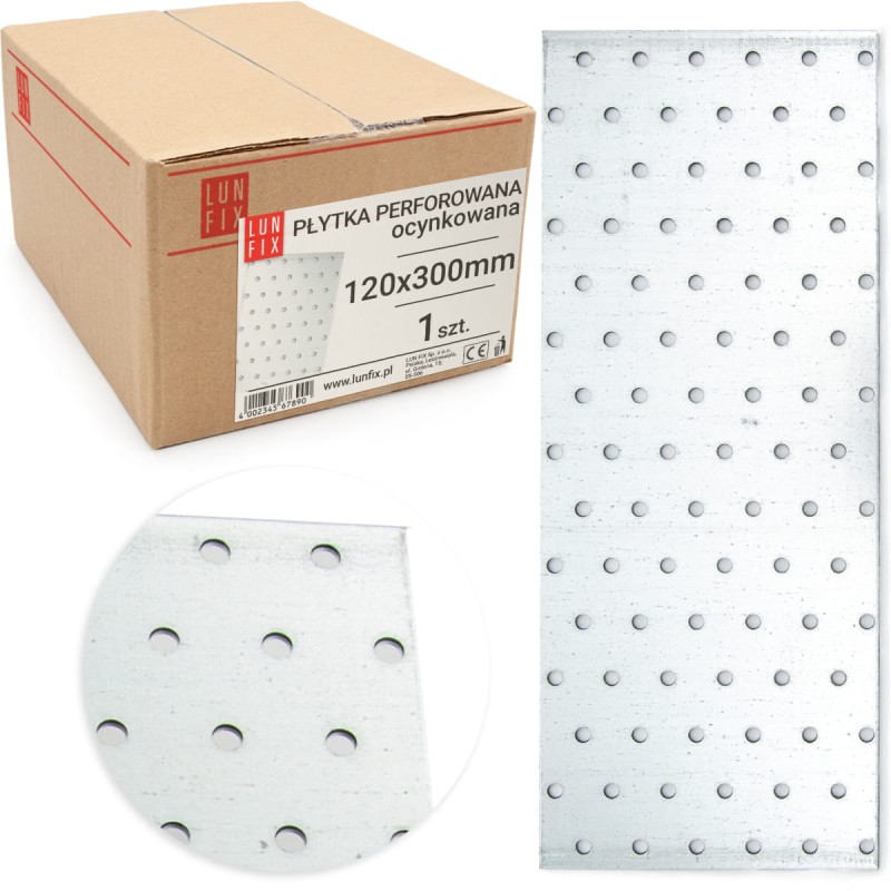 Łącznik płaski płytka perforowana 120x300 mm ocynk
