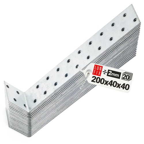 Équerre de fixation 200x40x40x2 galvanisée 20 pièces - LUN FIX