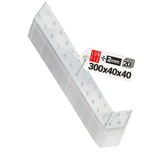 Équerre de fixation 300x40x40x2 galvanisée 20 pièces - LUN FIX