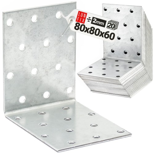 Équerre de fixation 80x80x60x2 KM12 galvanisée 20 pièces - LUN FIX