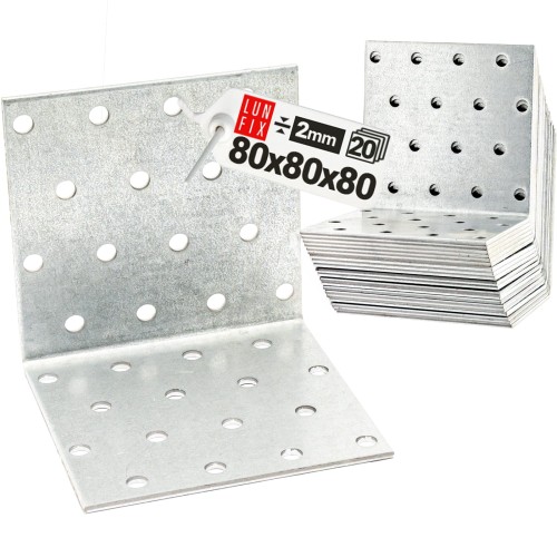 Équerre de fixation 80x80x80x2 KM13 galvanisée 20 pièces - LUN FIX