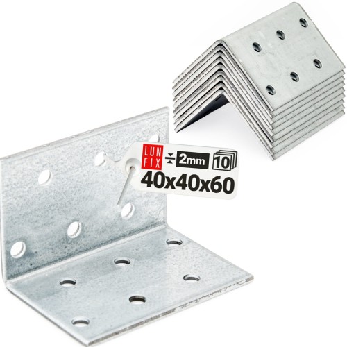 Équerre de fixation 40x40x60x2 KM2 galvanisée 10 pièces - LUN FIX