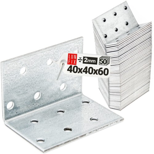 Équerre de fixation 40x40x60x2 KM2 galvanisée 50 pièces - LUN FIX