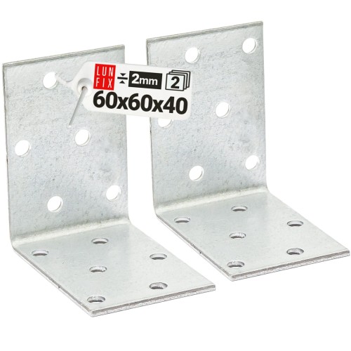 Équerre de fixation 60x60x40x2 KM7 galvanisée 2 pièces - LUN FIX