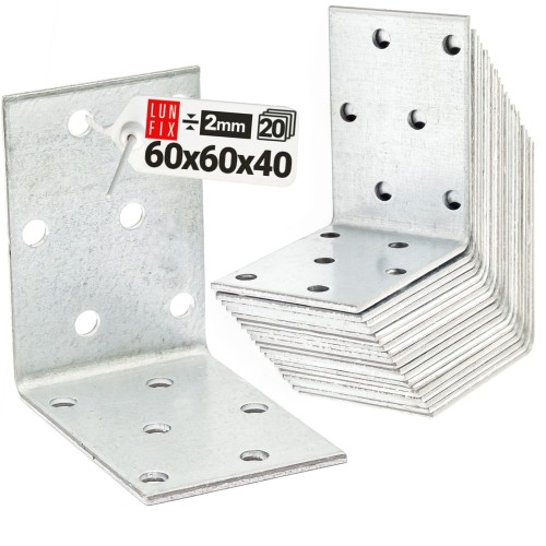 Équerre de fixation 60x60x40x2 KM7 galvanisée 20 pièces - LUN FIX
