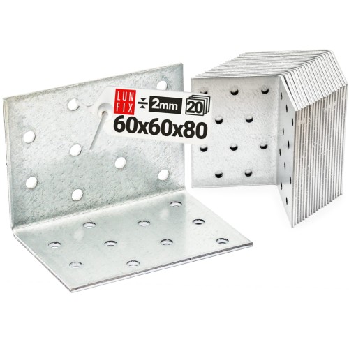 Équerre de fixation 60x60x80x2 KM9 galvanisée 20 pièces - LUN FIX