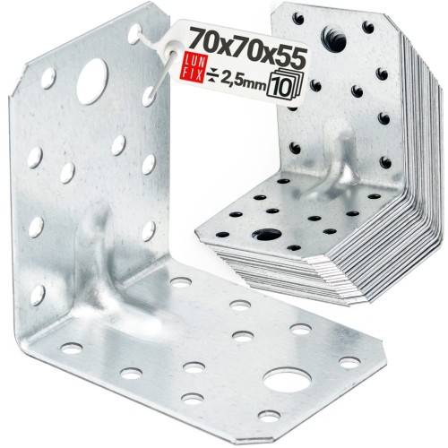 Équerre de charpente renforcée 70x70x55x2,5 KP4 10 pièces - LUN FIX