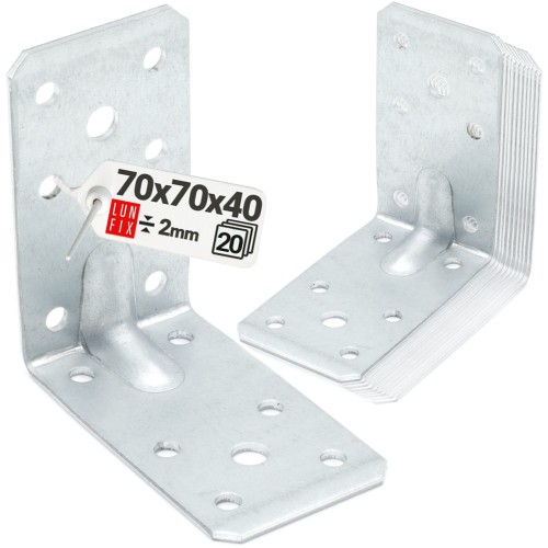 Équerre de charpente renforcée 70x70x40x2 KPL10 20 pièces - LUN FIX