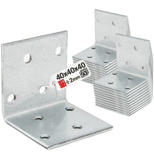 Équerre de fixation 40x40x40x2 KS2 galvanisée 50 pièces - LUN FIX