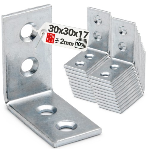 Équerre étroite 30x30x17x2 KW2 galvanisée 100 pièces - LUN FIX