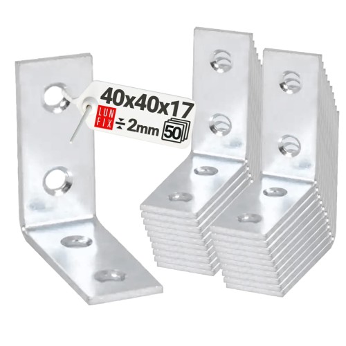 Équerre étroite 40x40x17x2 KW3 galvanisée 50 pièces - LUN FIX