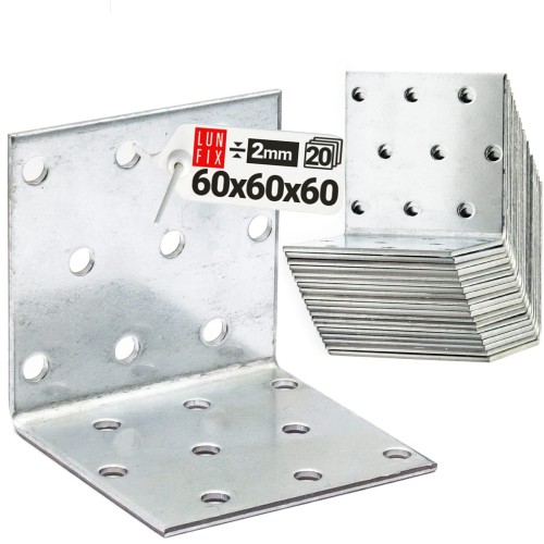 Équerre de fixation 60x60x60x2 galvanisée 20 pièces - LUN FIX