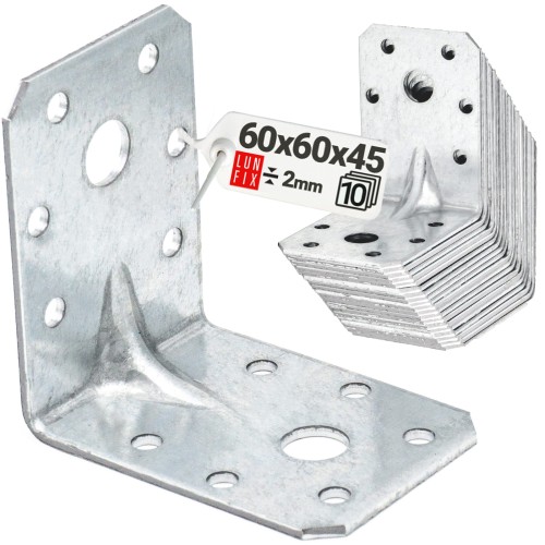 Équerre de charpente renforcée 60x60x45 mm 2 mm 10 pièces - LUN FIX
