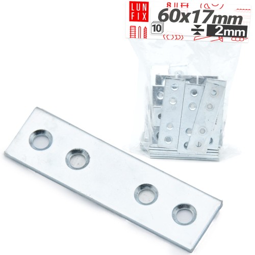 Plaque d’assemblage perforée 60x17x2 mm LW2 acier 10 pièces - LUN FIX