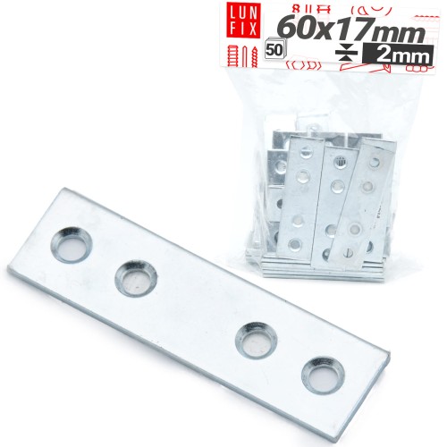 Plaque d’assemblage perforée 60x17x2 mm LW2 acier 50 pièces - LUN FIX