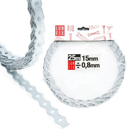 Feuillard perforé 15x0,8 25 m TM15 acier - LUN FIX