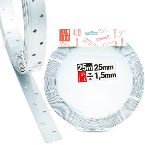 Feuillard perforé 25x1,5 25 m TM25 acier - LUN FIX