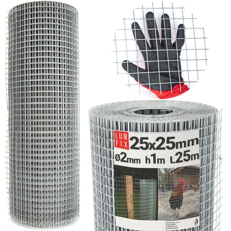 Siatka hodowlana 100cm 25x25 fi 2mm zgrzewana ocynkowana 25mb
