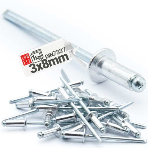 Rivets aveugles 3x8 mm galvanisés 1 kg - LUN FIX