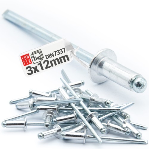 Rivets aveugles 3x12 mm galvanisés 1 kg - LUN FIX