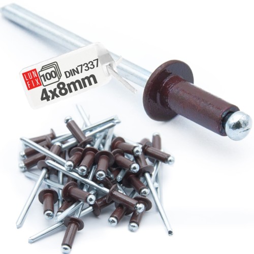 Rivets aveugles 4x8 mm RAL8017 BR galvanisés brun 100 pièces - LUN FIX