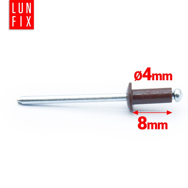 Nity zrywalne 4x8mm aluminiowo-stalowe BRĄZ RAL8017 100szt.