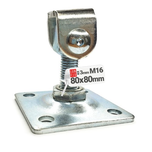 Charnière de fixation M16 80x80x3 mm galvanisée - LUN FIX