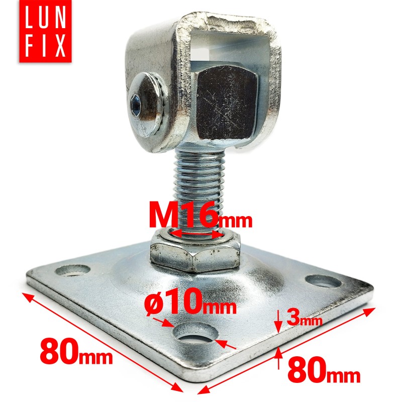 Zawias regulowany do bramy furtki M16 z płytą  80x80x3,0 mm