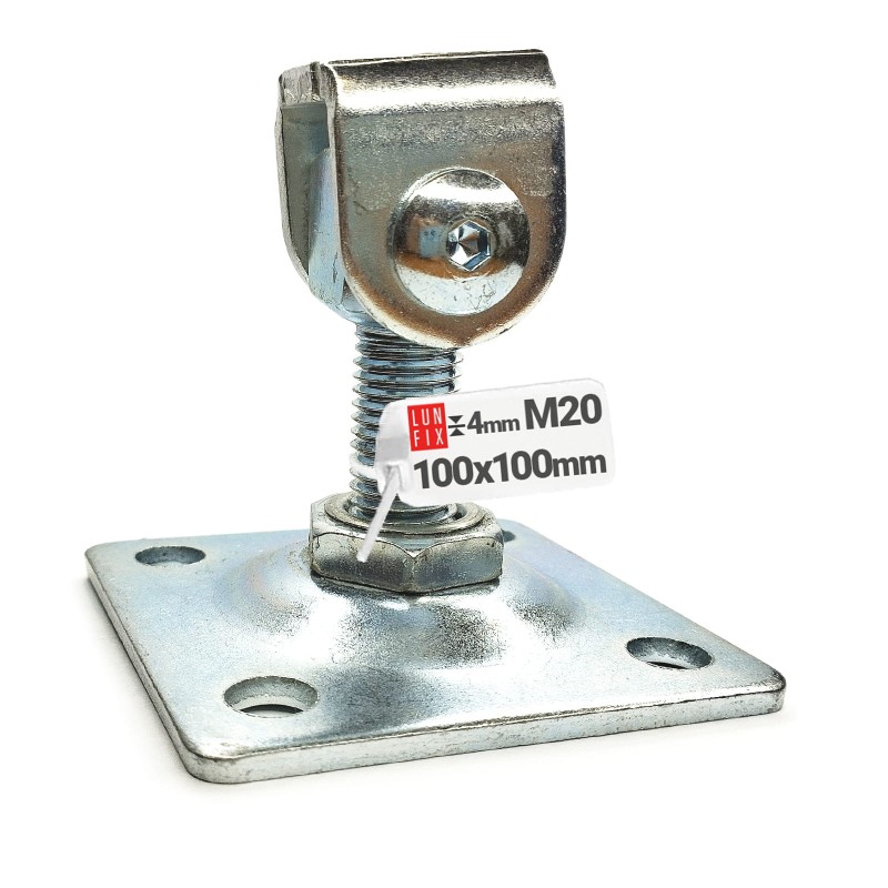 Zawias regulowany do bramy furtki M20 z płytą 100x100x4,0 mm