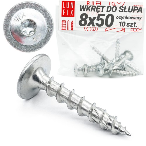 Vis de charpente à tête disque 8x50 galvanisée 10 pièces - LUN FIX