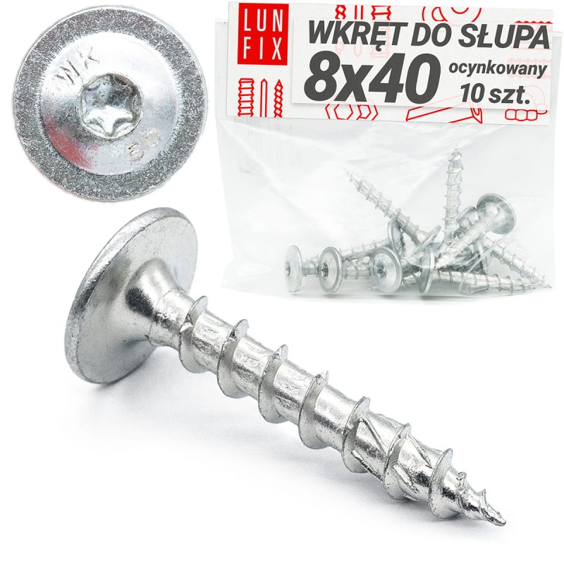 Wkręty ciesielskie  8x40 do podstaw słupa talerzowe 10szt.