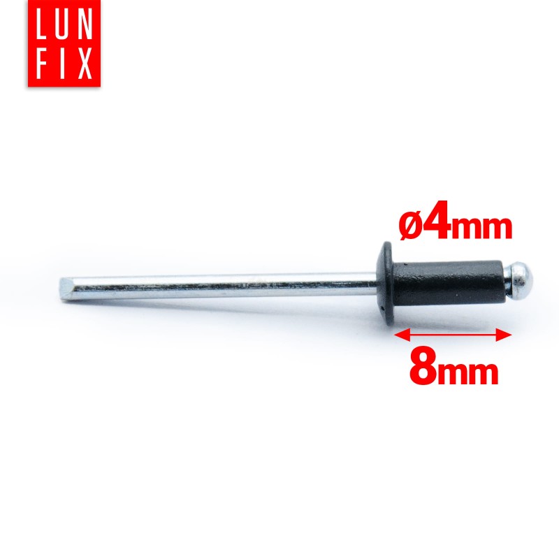 Nity zrywalne 4x8mm aluminiowo-stalowe CZARNY RAL9005 100szt.