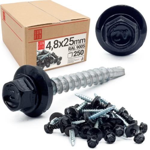 Vis de bardage autoperceuses 4,8x25 WFD joint EPDM noir - LUN FIX