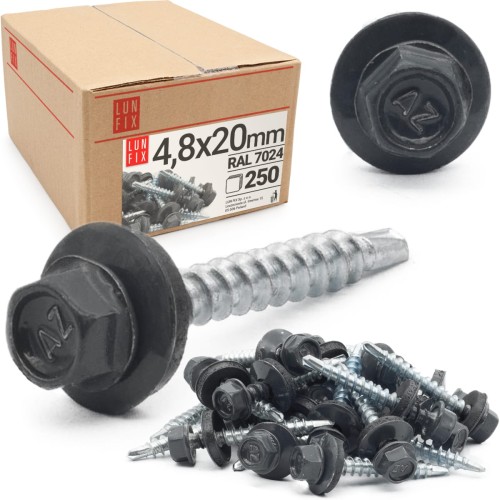 Vis de bardage autoperceuses 4,8x20 RAL 7024 WFD galvanisées - LUN FIX