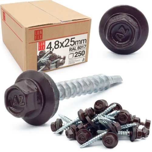 Vis de bardage autoperceuses 4,8x25 RAL 8017 WFD joint EPDM - LUN FIX