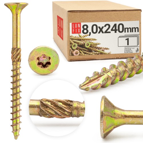 Vis de charpente à tête fraisée 8x240 KMWHT 1 pièce - LUN FIX