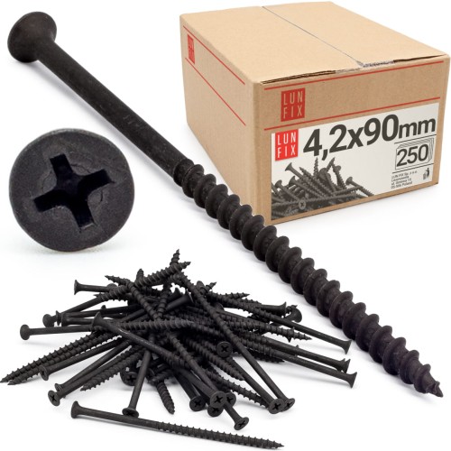 Vis pour plaques de plâtre sur bois 4,2x90 KSGD phosphatée - LUN FIX