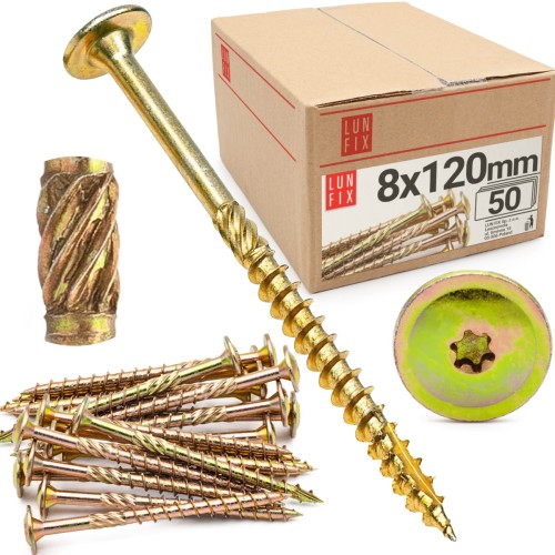 Vis de charpente à tête disque 8x120 WKCP 50 pièces - LUN FIX
