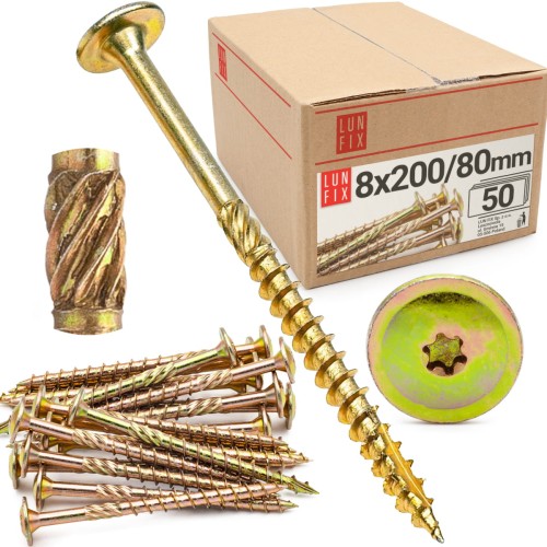 Vis de charpente à tête disque 8x200 WKCP 50 pièces - LUN FIX