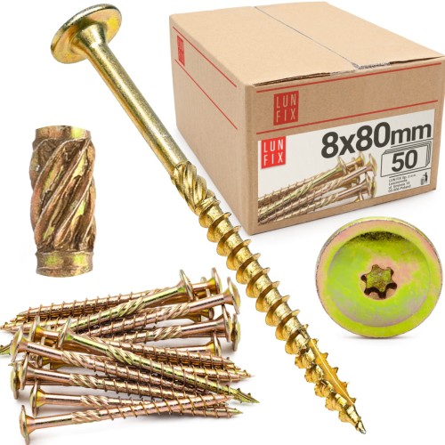 Vis de charpente à tête disque 8x80 WKCP 50 pièces - LUN FIX