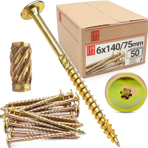 Vis de charpente à tête disque 6x140 WKCP 50 pièces - LUN FIX