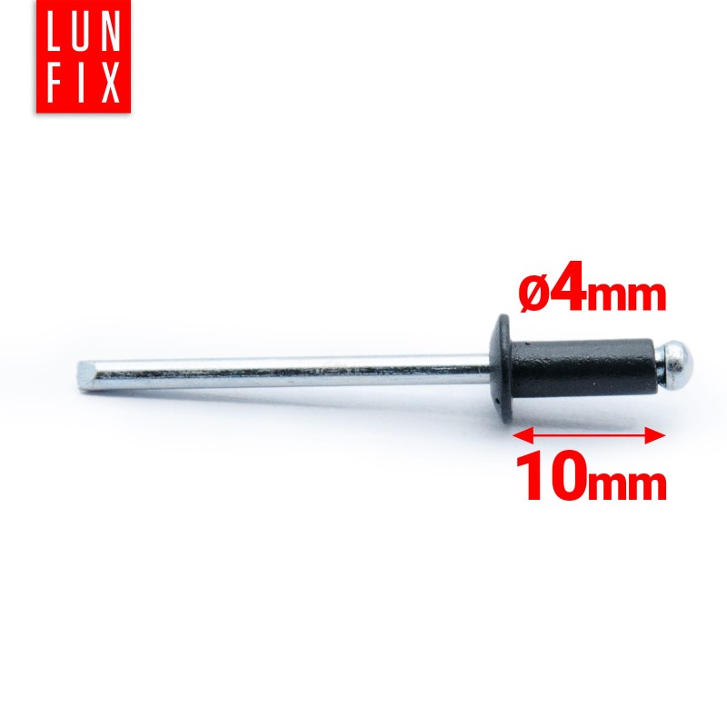 Nity zrywalne 4x10mm aluminiowo-stalowe CZARNE RAL9005 100szt.